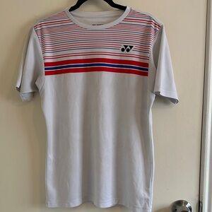 Yonex Men's M White Tee with Red and Blue Stripes Tournament Shirt